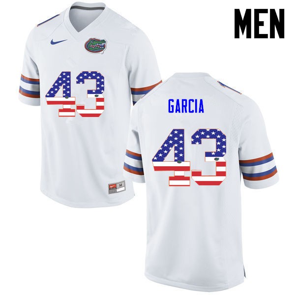 Florida Gators Men #43 Cristian Garcia College Football USA Flag Fashion White
